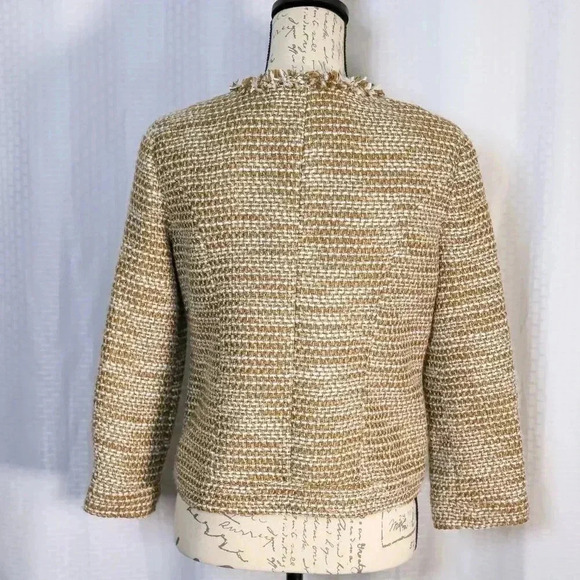 Cabi Size Small brown/white carpet fringe neck pockets gold sparkle thread lined - Picture 7 of 16